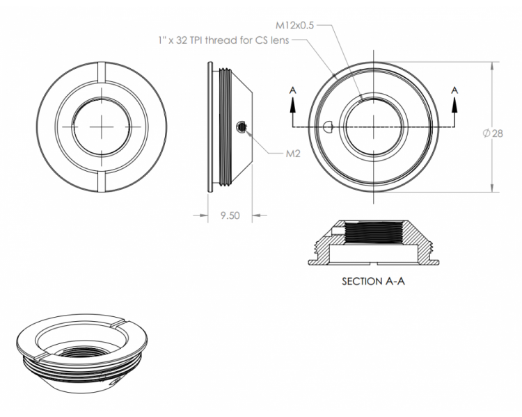 M12 to CS lens adapter